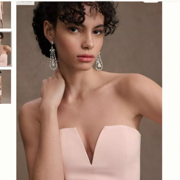 Brand New BHLDN Light Pink Nora Strapless Deep-V Taffeta Back-Slit Midi Dress - Picture 2 of 4